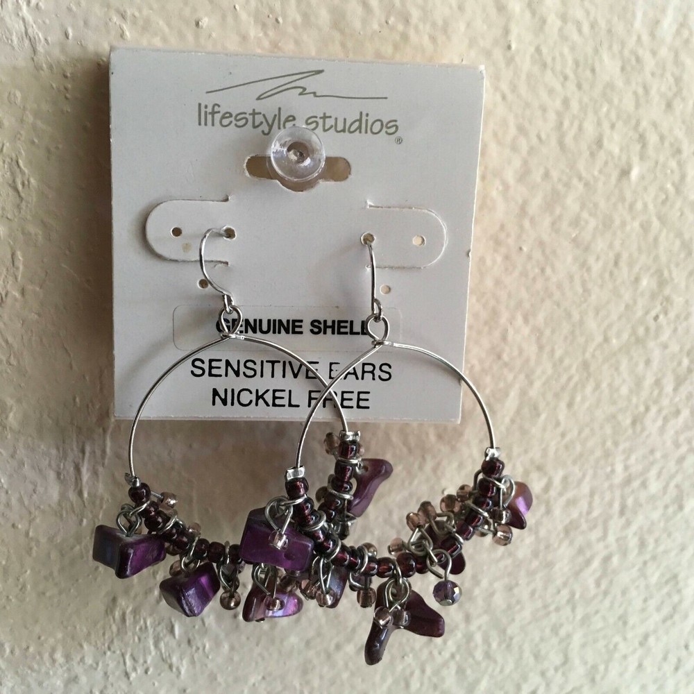 Lifestyle Studios Genuine Shell Hoop Earrings - Purples